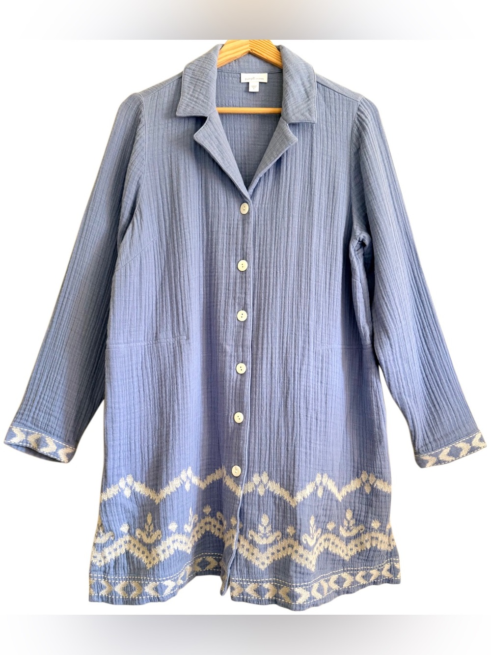 J. JILL Pure Jill 100% Cotton Gauzy Boho Embroidered Feminine Chic Long Jacket S